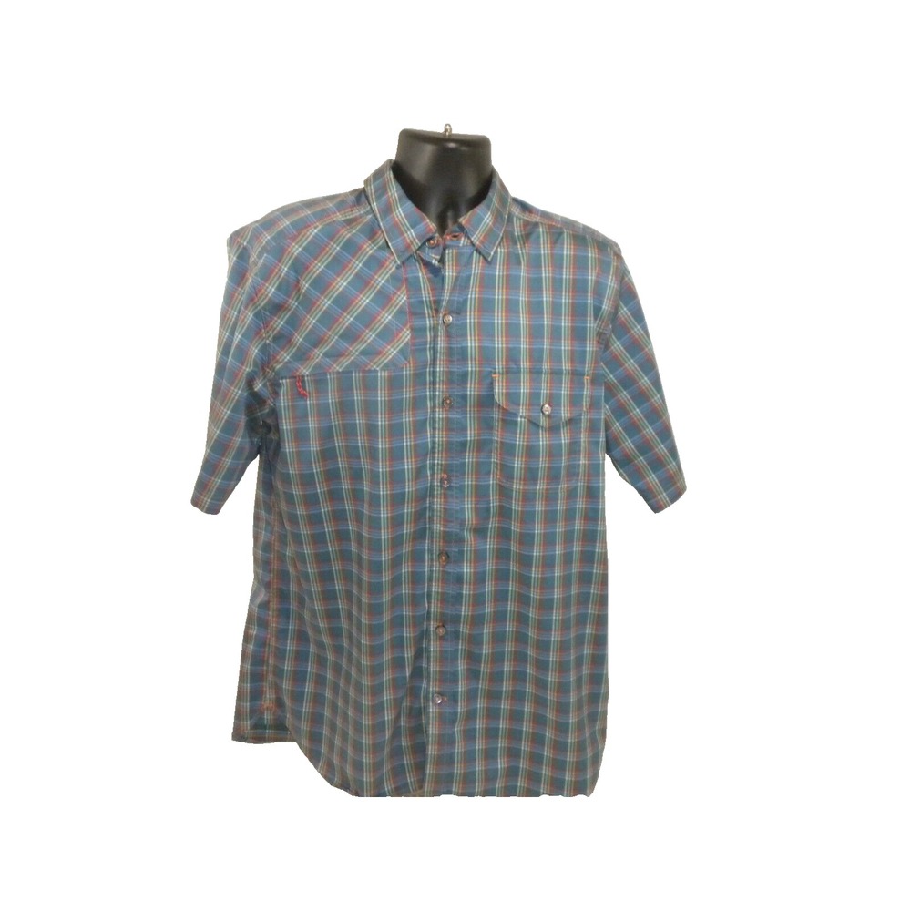 The Territory Ahead Shirt Mens L Blue Plaid Button Up Short Sleeve Gorpcore Hike